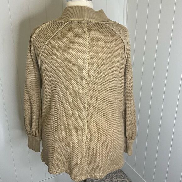 FREE PEOPLE She's A Keeper Thermal Waffle Knit Sweater Winter Wheat Tan XS - Picture 7 of 13